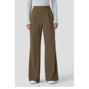 Halara Pants Women's XL Pleated Pockets Wide Leg Stretch Brown New